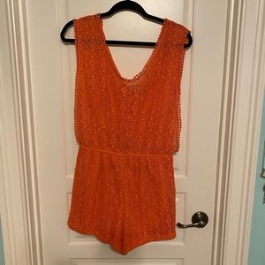 Coral Lace Romper